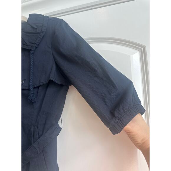 Loft Navy Jacket Elbow Length Sleeve Button Down Jacket with Waist Belt - Picture 7 of 8